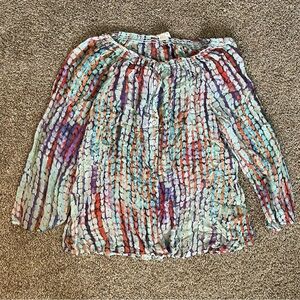 Sundance Blouse Semi-Sheer Colorful Button Down 100% Silk Women’s Size Large
